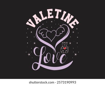 Elegant valentine love design with hearts and teddy bear and wings of love graphic