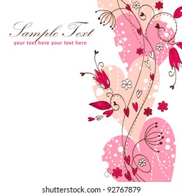 Elegant Valentine love floral postcard with hearts and flowers