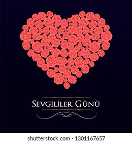 Elegant Valentine's Day Card Design Vector Illustration with stylized roses in heart shape. (Translation: Valentine's Day)