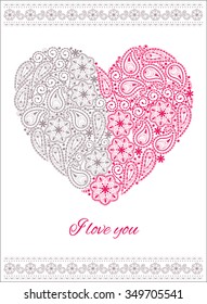Elegant Valentine's Day card with lace heart.