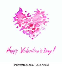 Elegant Valentine's day card with pink watercolor heart, design element