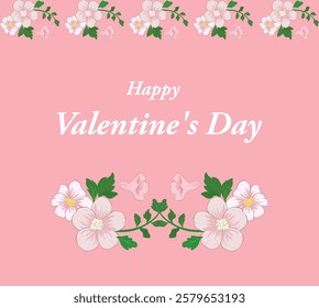 Elegant Valentine's Day card with pink floral decorations and romantic typography. Features soft pastel flowers and a warm pink background, perfect for love,weddings,romantic celebrations.