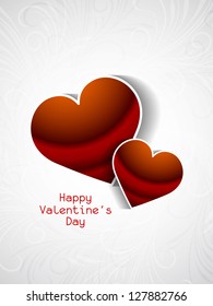 Elegant valentine's day card with two beautiful red color hearts on grey color floral background. vector illustration
