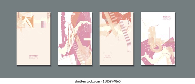 Elegant Valentine's day creative card templates set abstraction background line color invitations