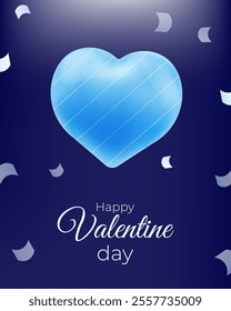 Elegant Valentine's Day design Template with a glowing blue heart on a dark background, Romantic design celebrating love and romance. cards, social media, and festive content, 3d vector illustration