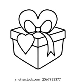 Elegant Valentine's Day line art design featuring a beautifully wrapped gift box