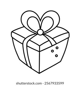 Elegant Valentine's Day line art design featuring a beautifully wrapped gift box