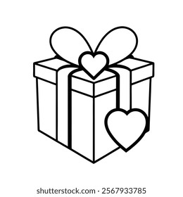 Elegant Valentine's Day line art design featuring a beautifully wrapped gift box
