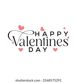 Elegant Valentine's Day typography design with decorative script and bold text, accented by small red and pink hearts. Perfect for romantic greeting cards, festive decorations, and creative projects