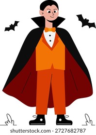 Um elegante senhor vampiro coberto por uma capa fluente, exalando uma misteriosa aura.