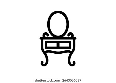 Elegant Vanity Table Vector Line Art Icon Design for Beauty and Personal Care Products