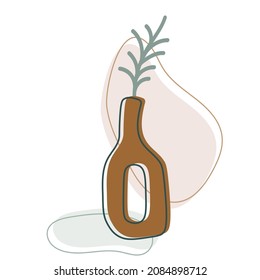 Elegant vase. Abstract background vase and branch. Modern minimalistic trendy boho style. Poster to print on the wall. A minimalist mid-century print. Wall art. Isolated flat vector illustrations.