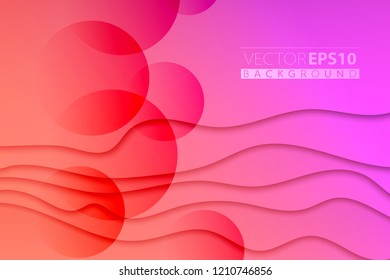 Elegant vector abstract background. Red and magenta colors abstract wave background. Backdrop in warm colors with light and shadow effect, wavy elements, circles and gradients.