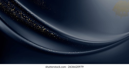 Elegant Vector Abstract Background With Smooth Dark Blue Waves And Sparkling Gold Dots, A Perfect Illustration For Luxurious And Modern Graphic Design Concepts.
