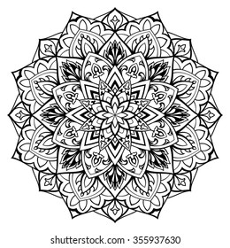 Elegant, vector, abstract mandala with thin lines. Round oriental pattern. Template for any surface. The stylized black-and-white ornament. Sketch for tattoo.
