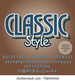 Elegant vector alphabet set. Font with text Classic Style. Contains graphic style.