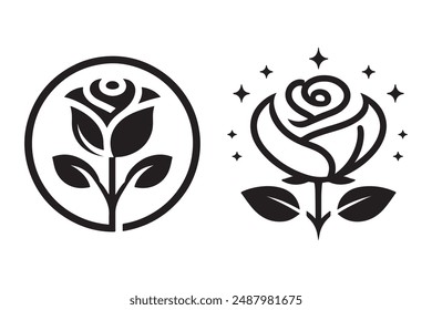 Elegant vector art design featuring two rose flower silhouettes. This logo-style illustration is ideal for branding, minimalist designs, greeting cards, and various digital and print projects