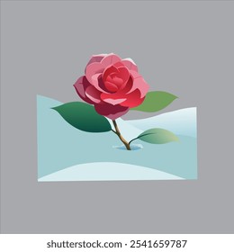 "Elegant vector artwork of Camellia, a winter flower blooming beautifully in the snow. Delicate and serene, perfect for seasonal and nature-themed designs."