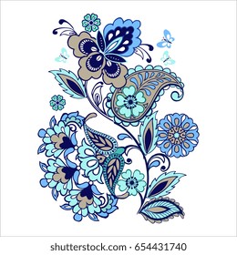 Eleganter Vektorhintergrund mit Schmetterlingen und östlichen Ornamenten. Blumenhintergrund.  Dekorative Ornamente für Gewebe, Textilien, Packpapier. 