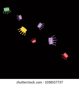 Elegant vector background with colored crowns. Simple gentle template for the card, invitation, printing. Fashionable decoration with beautiful crowns.
