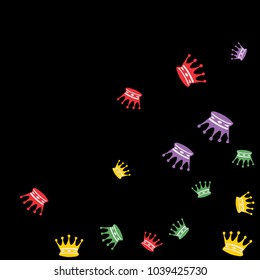 Elegant vector background with colored crowns. Simple gentle template for the card, invitation, printing. Fashionable decoration with beautiful crowns.
