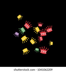 Elegant vector background with colored crowns. Simple gentle template for the card, invitation, printing. Fashionable decoration with beautiful crowns.
