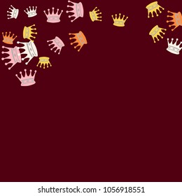 Elegant vector background with colored crowns. Simple gentle template for the card, invitation, printing. Fashionable decoration with beautiful crowns.
