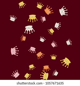 Elegant vector background with colored crowns. Simple gentle template for the card, invitation, printing. Fashionable decoration with beautiful crowns.
