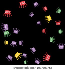 Elegant vector background with colored crowns. Simple gentle template for the card, invitation, printing. Fashionable decoration with beautiful crowns.

