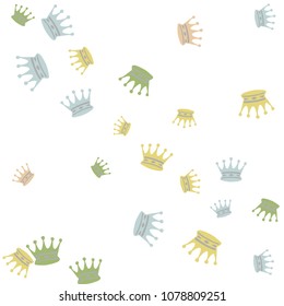 Elegant vector background with colored crowns. Simple gentle template for the card, invitation, printing. Fashionable decoration with beautiful crowns.