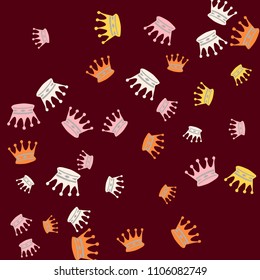 Elegant vector background with colored crowns. Simple gentle template for the card, invitation, printing. Fashionable decoration with beautiful crowns.
