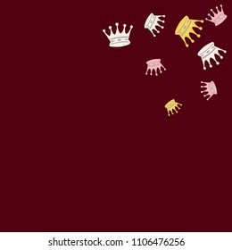 Elegant vector background with colored crowns. Simple gentle template for the card, invitation, printing. Fashionable decoration with beautiful crowns.
