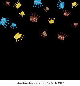 Elegant vector background with colored crowns. Simple gentle template for the card, invitation, printing. Fashionable decoration with beautiful crowns.
