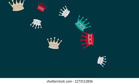 Elegant vector background with colored crowns. Simple gentle template for the card, invitation, printing. Fashionable decoration with beautiful crowns.
