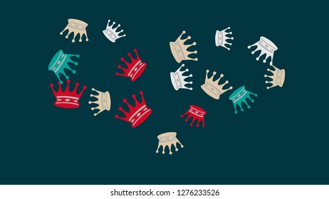 Elegant vector background with colored crowns. Simple gentle template for the card, invitation, printing. Fashionable decoration with beautiful crowns.
