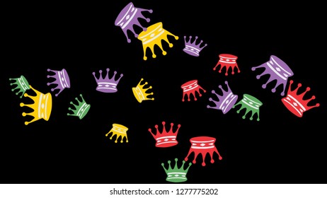 Elegant vector background with colored crowns. Simple gentle template for the card, invitation, printing. Fashionable decoration with beautiful crowns.
