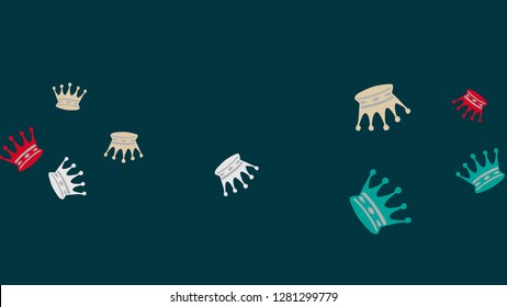 Elegant vector background with colored crowns. Simple gentle template for the card, invitation, printing. Fashionable decoration with beautiful crowns.
