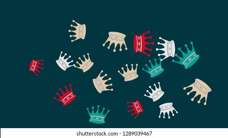 Elegant vector background with colored crowns. Simple gentle template for the card, invitation, printing. Fashionable decoration with beautiful crowns.
