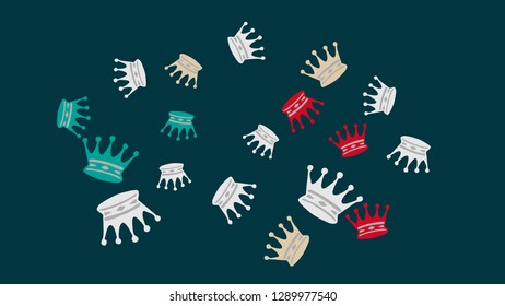 Elegant vector background with colored crowns. Simple gentle template for the card, invitation, printing. Fashionable decoration with beautiful crowns.
