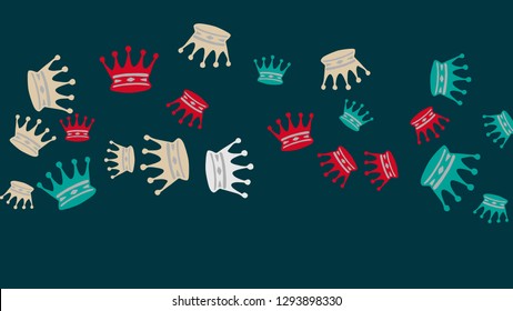 Elegant vector background with colored crowns. Simple gentle template for the card, invitation, printing. Fashionable decoration with beautiful crowns.
