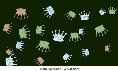 Elegant vector background with colored crowns. Simple gentle template for the card, invitation, printing. Fashionable decoration with beautiful crowns.
