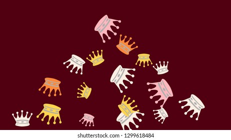 Elegant vector background with colored crowns. Simple gentle template for the card, invitation, printing. Fashionable decoration with beautiful crowns.

