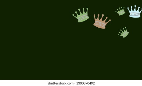 Elegant vector background with colored crowns. Simple gentle template for the card, invitation, printing. Fashionable decoration with beautiful crowns.
