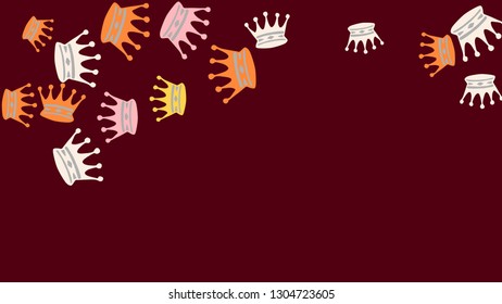 Elegant vector background with colored crowns. Simple gentle template for the card, invitation, printing. Fashionable decoration with beautiful crowns.
