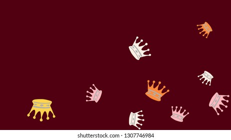 Elegant vector background with colored crowns. Simple gentle template for the card, invitation, printing. Fashionable decoration with beautiful crowns.
