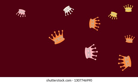 Elegant vector background with colored crowns. Simple gentle template for the card, invitation, printing. Fashionable decoration with beautiful crowns.
