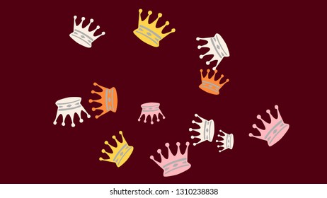Elegant vector background with colored crowns. Simple gentle template for the card, invitation, printing. Fashionable decoration with beautiful crowns.
