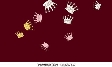 Elegant vector background with colored crowns. Simple gentle template for the card, invitation, printing. Fashionable decoration with beautiful crowns.
