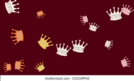 Elegant vector background with colored crowns. Simple gentle template for the card, invitation, printing. Fashionable decoration with beautiful crowns.
