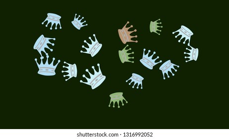 Elegant vector background with colored crowns. Simple gentle template for the card, invitation, printing. Fashionable decoration with beautiful crowns.
